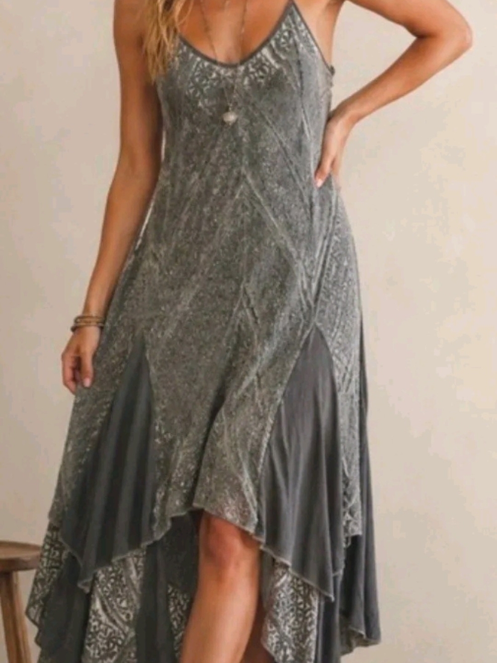 POL Sleeveless Grey High-Low Knit Maxi Dress